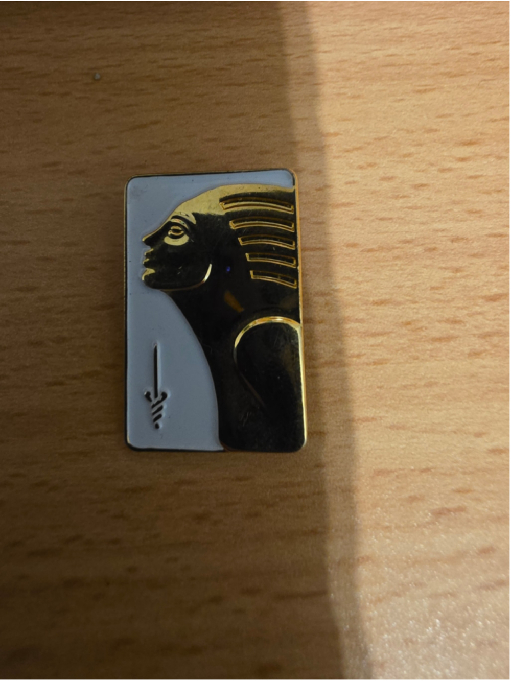 Egyptian Revival Pharaoh Enamel Brooch Pin Black White Gold Tone